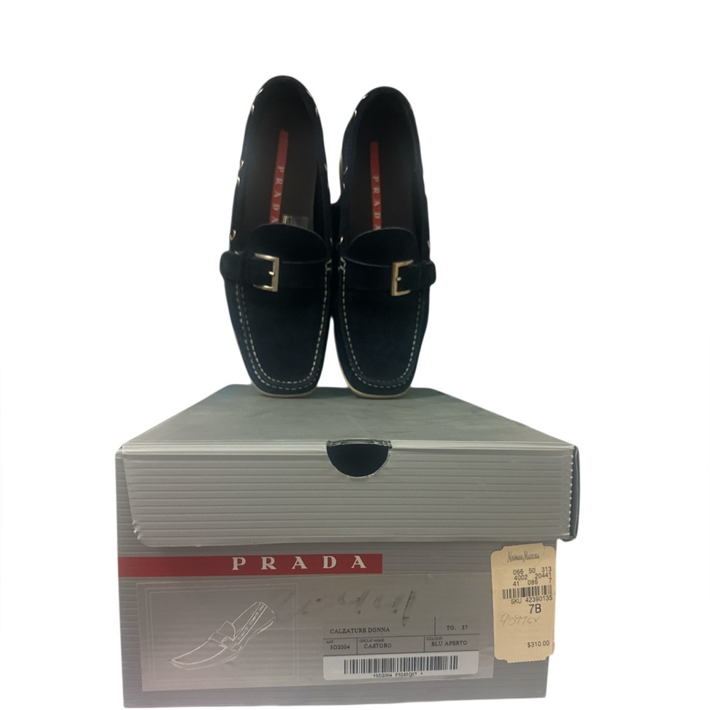 Prada blue Leather Loafers with Horsebit Detail